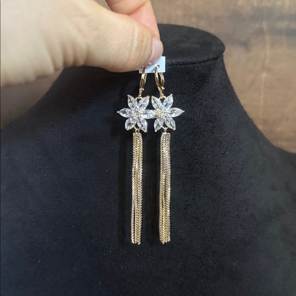 Elegant 14K Gold Plated and Silver Floral Dangle Earrings